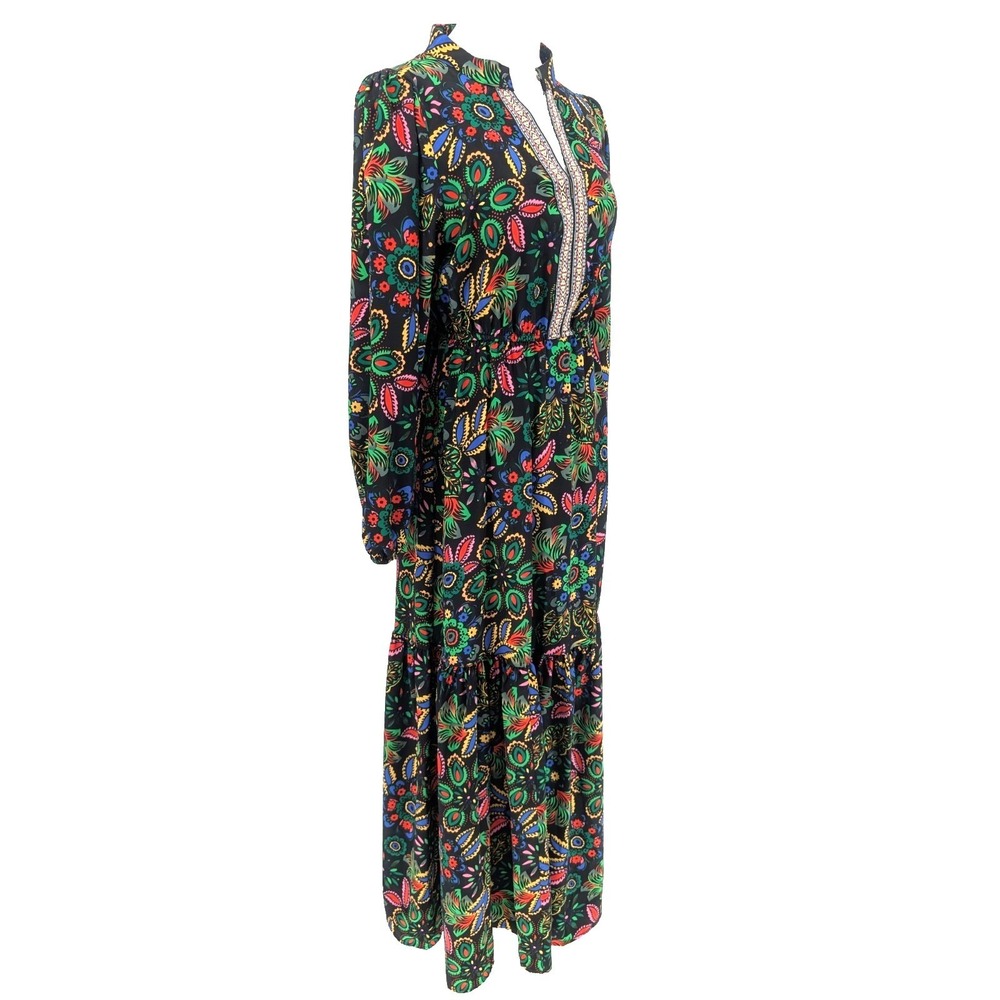 RusttyDustty Black Floral Tiered Ruffle Maxi Dress SML Rio Boho Cottage Prairie - Picture 5 of 16